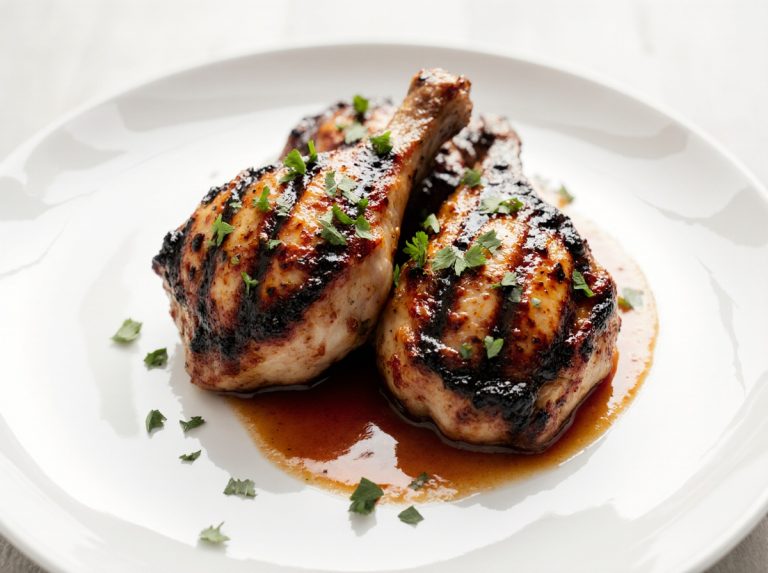 Delicious air fryer BBQ chicken garnished with herbs and grilled to perfection.