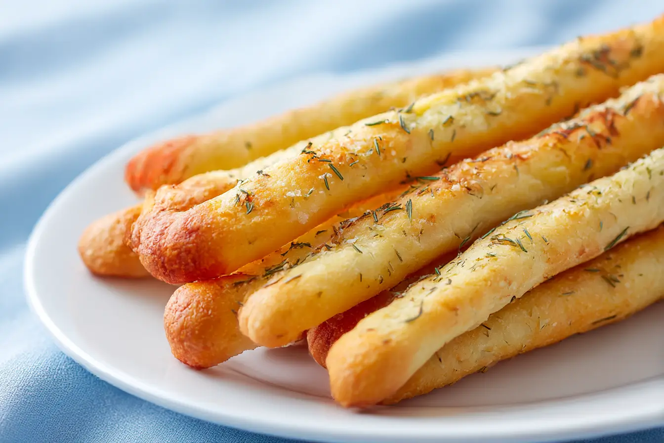 Delicious homemade air fryer breadsticks with a golden crust and fluffy interior.