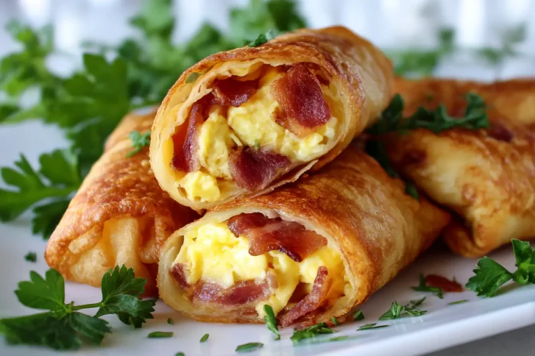 Delicious air fryer breakfast egg rolls filled with eggs and vegetables.
