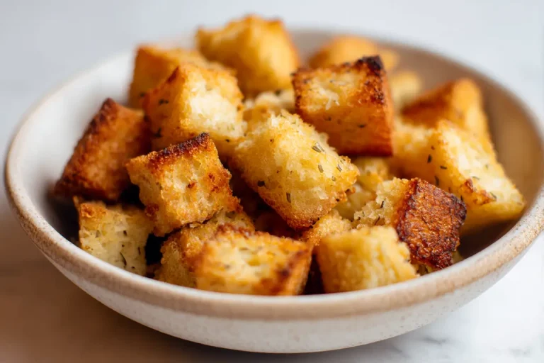 Golden, crispy air fryer croutons perfect for salads and soups.