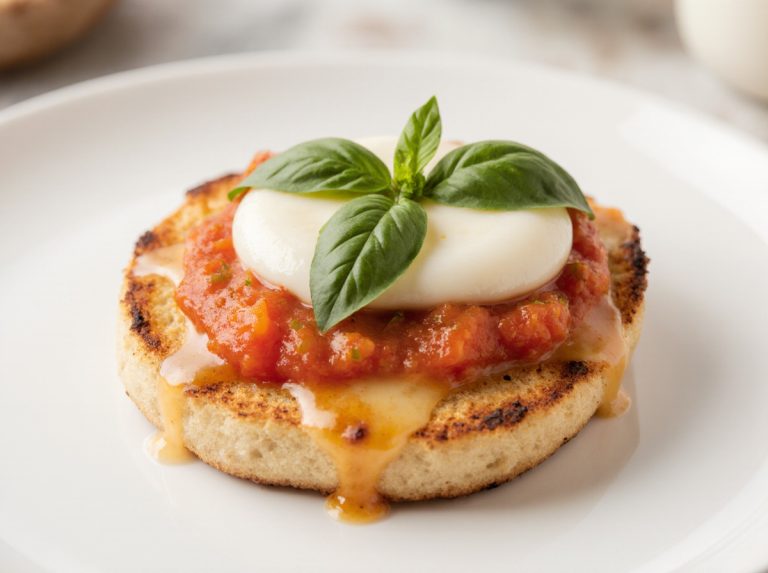 Delicious air fryer English muffin pizza topped with cheese and fresh vegetables.