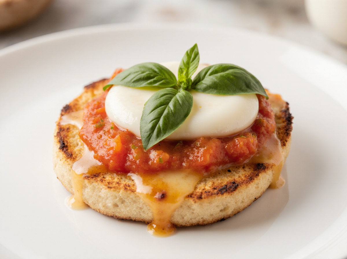 Delicious air fryer English muffin pizza topped with cheese and fresh vegetables.