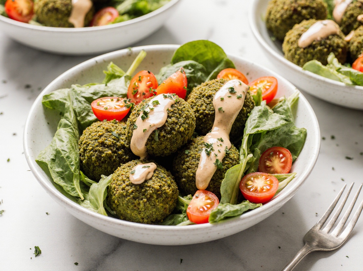 Delicious air fryer falafel bowls packed with vibrant vegetables and creamy tahini sauce.