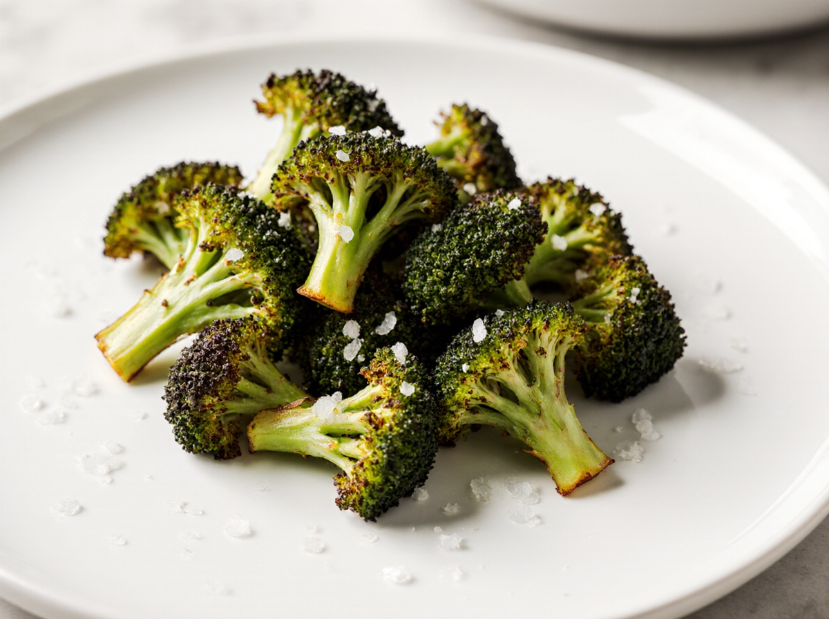 Delicious air fryer frozen broccoli, perfectly cooked with a crispy texture.