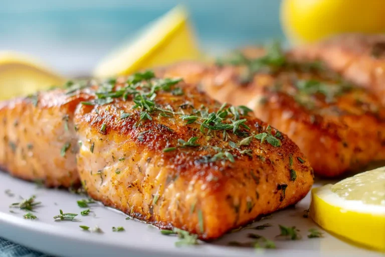 Delicious air fryer frozen salmon cooked to perfection with a crispy exterior and tender inside.