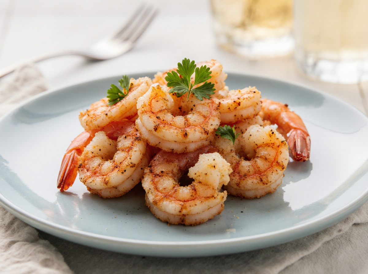 Delicious air fryer frozen shrimp seasoned and perfectly crispy.