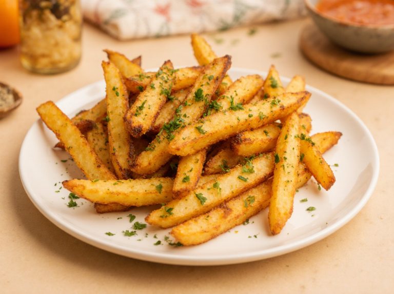 Delicious air fryer garlic fries seasoned to perfection for a crispy texture.