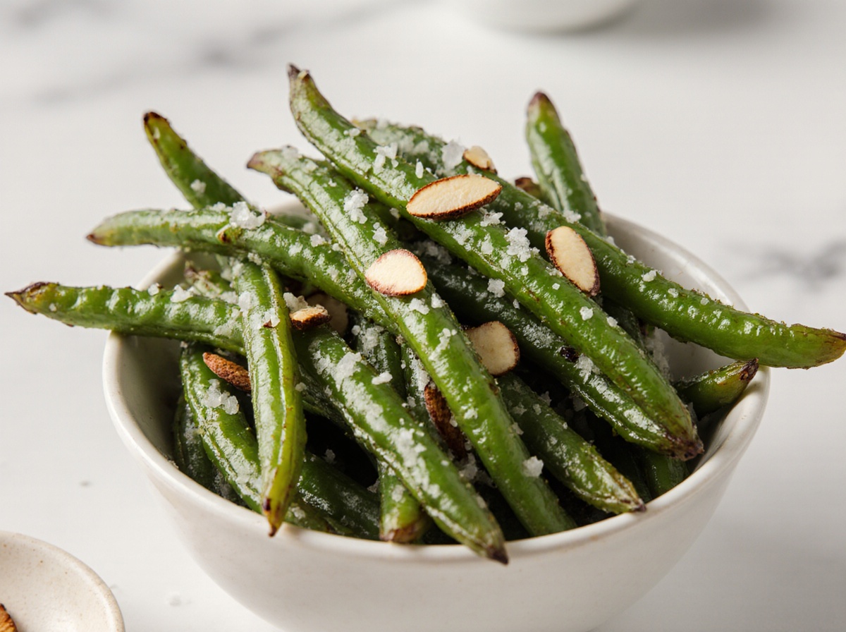 Delicious air fryer green beans seasoned to perfection for a healthy side dish.