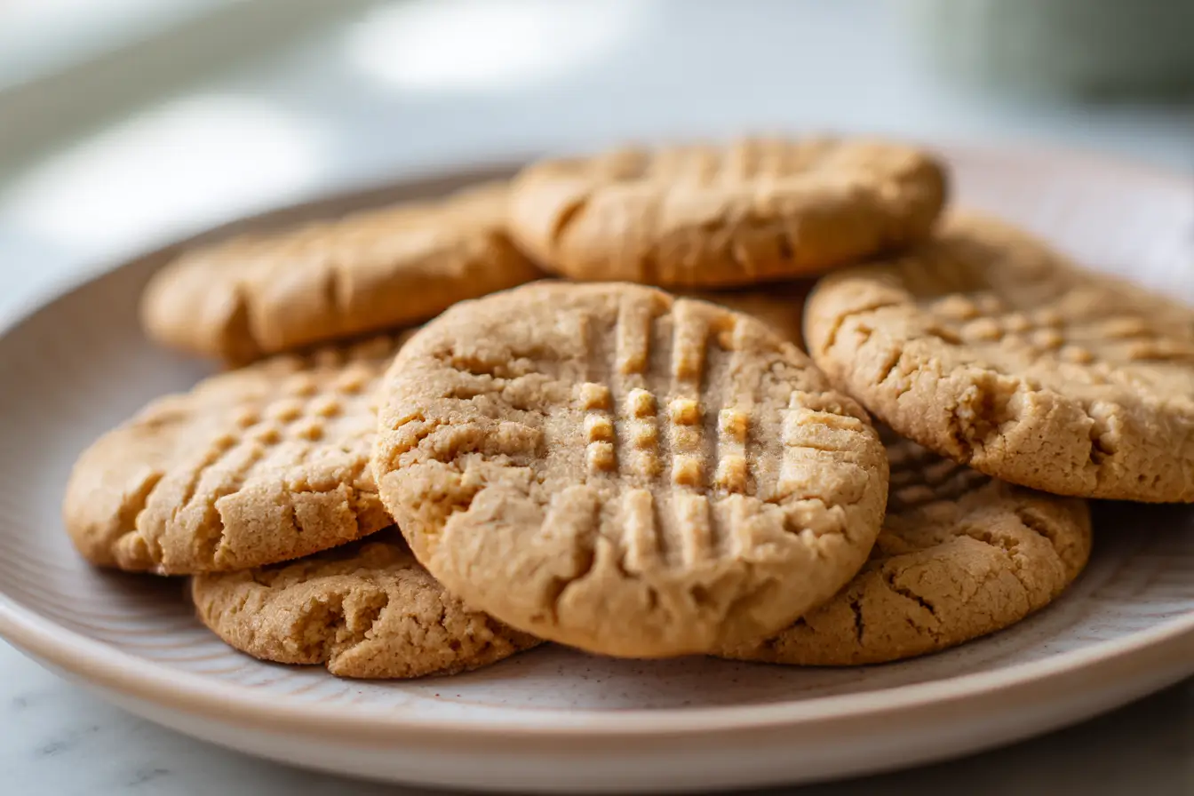 Delicious air fryer peanut butter cookies with a golden brown finish and a chewy texture.