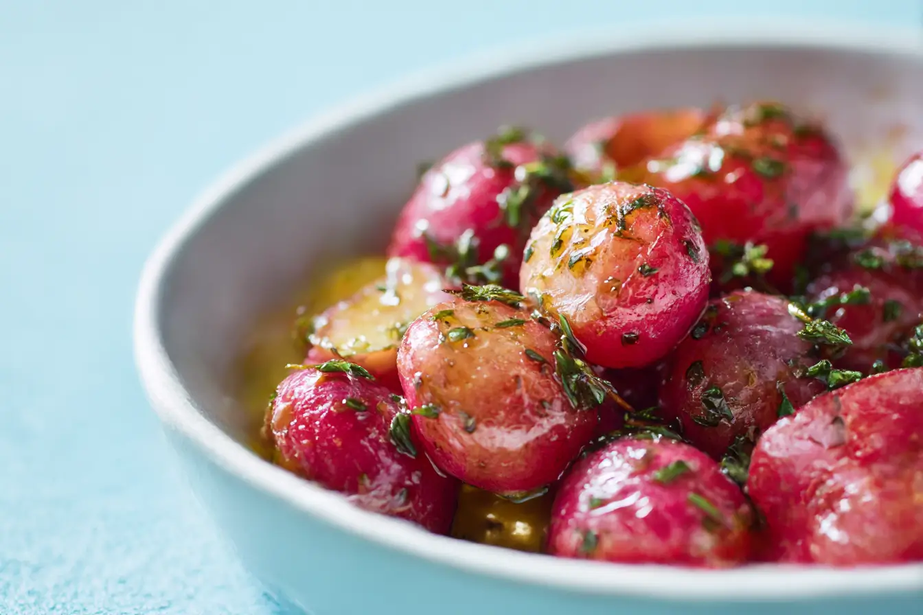 Delicious air fryer radishes roasted to perfection, showcasing their vibrant color and natural sweetness.