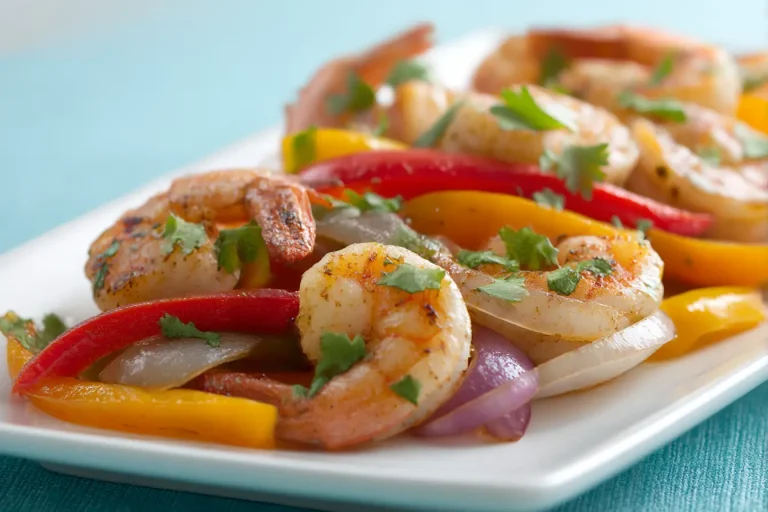 Delicious air fryer shrimp fajitas with vibrant peppers and a zesty seasoning blend.