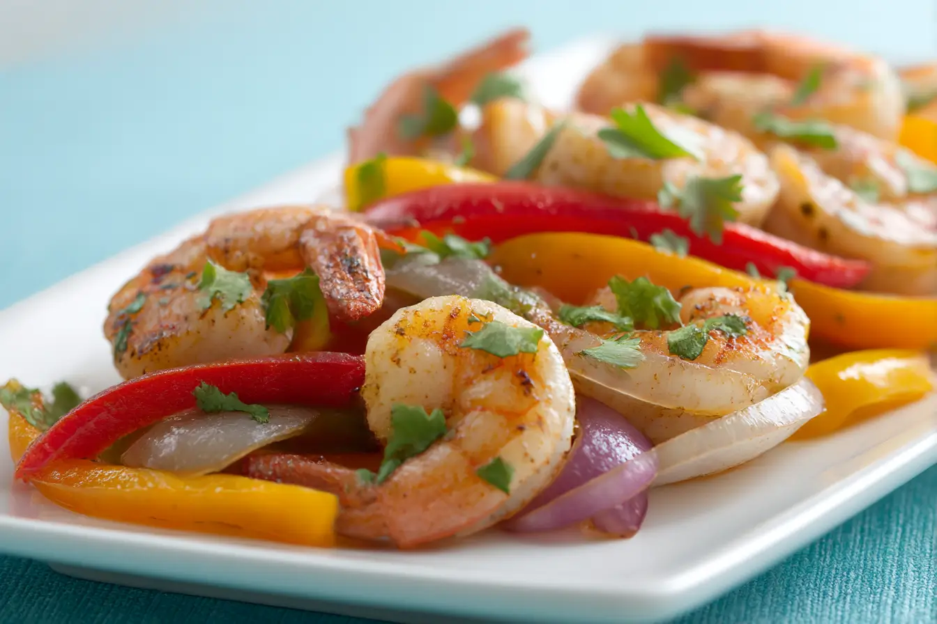 Delicious air fryer shrimp fajitas with vibrant peppers and a zesty seasoning blend.