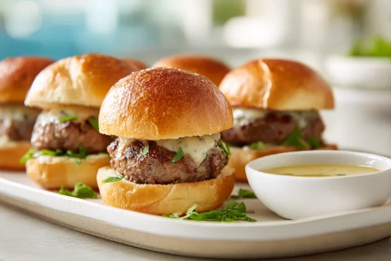 Delicious air fryer sliders topped with fresh ingredients and melted cheese.
