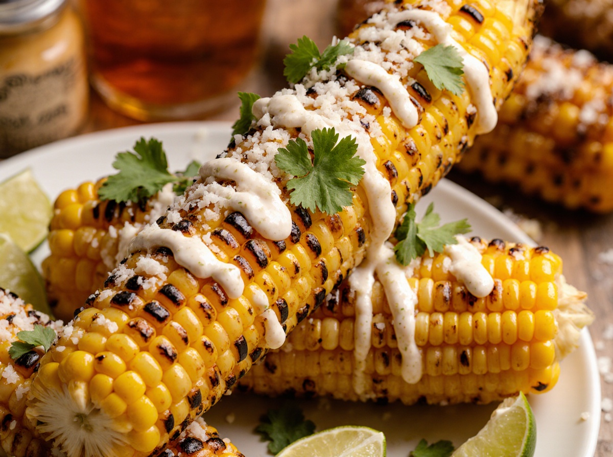 Delicious air fryer street corn topped with cheese and spices for a flavorful treat.