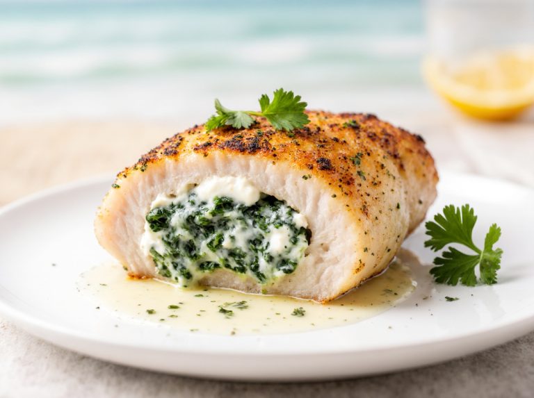 Delicious air fryer stuffed chicken filled with herbs and cheese, perfectly cooked for a juicy bite.