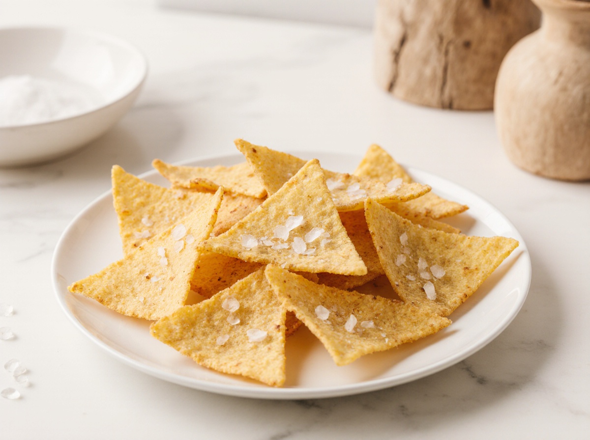 Golden and crispy air fryer tortilla chips perfect for dipping.