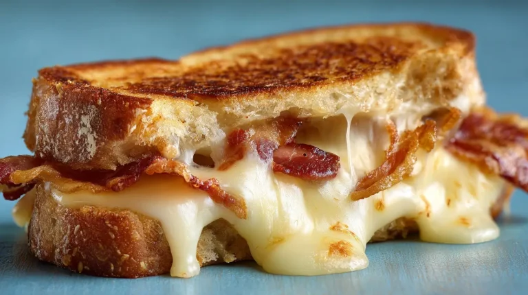 Delicious air fryer bacon grilled cheese sandwich with crispy bacon and melted cheese.