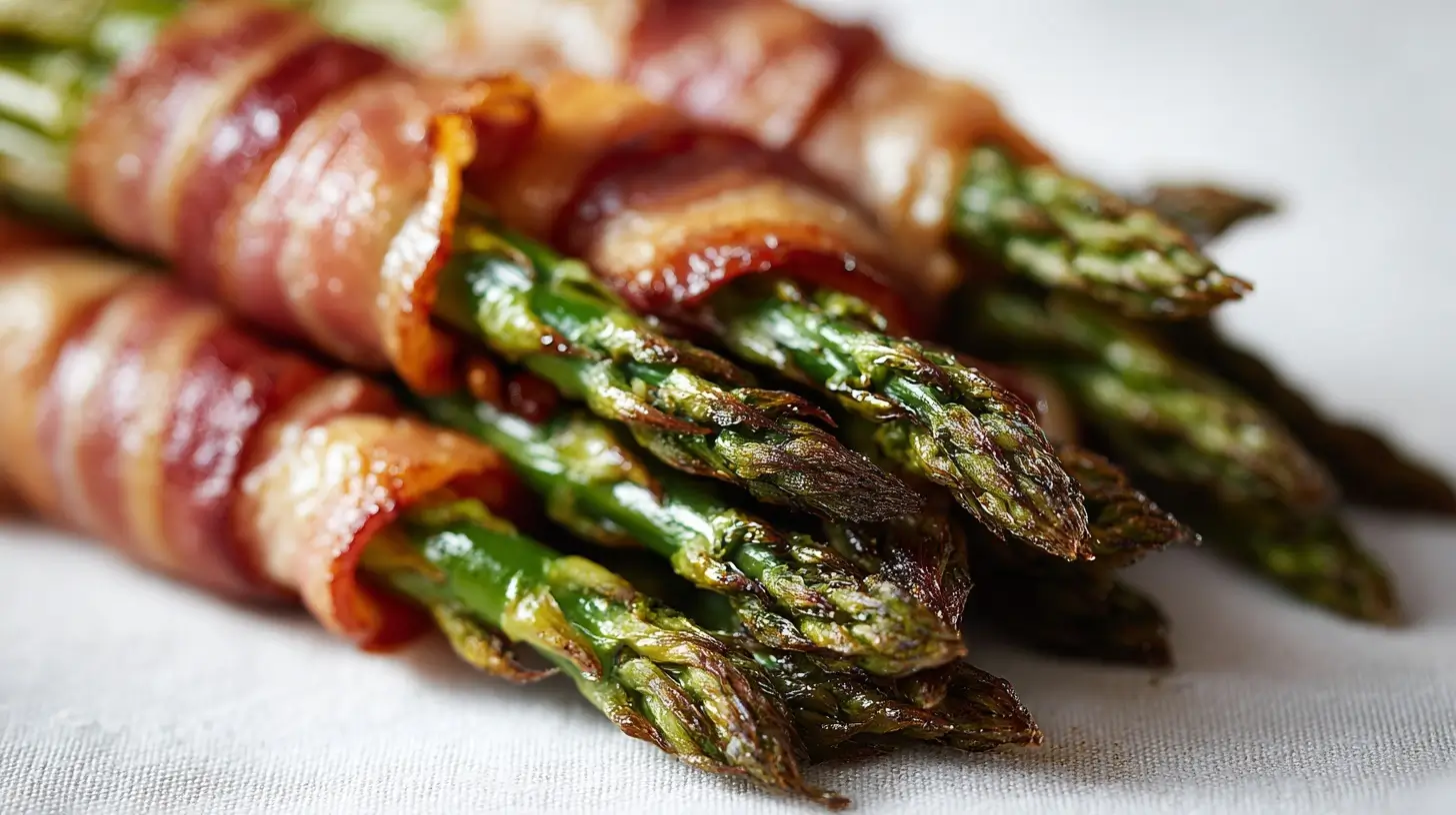Delicious air fryer bacon wrapped asparagus for a healthy snack.