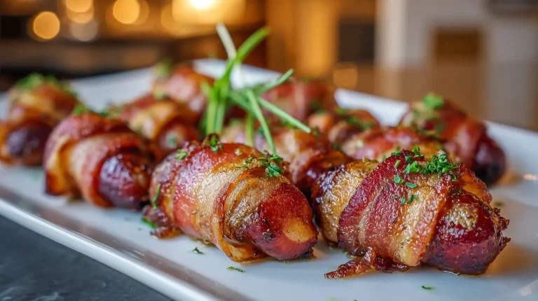 Delicious air fryer bacon wrapped hot dogs, crispy and full of flavor.
