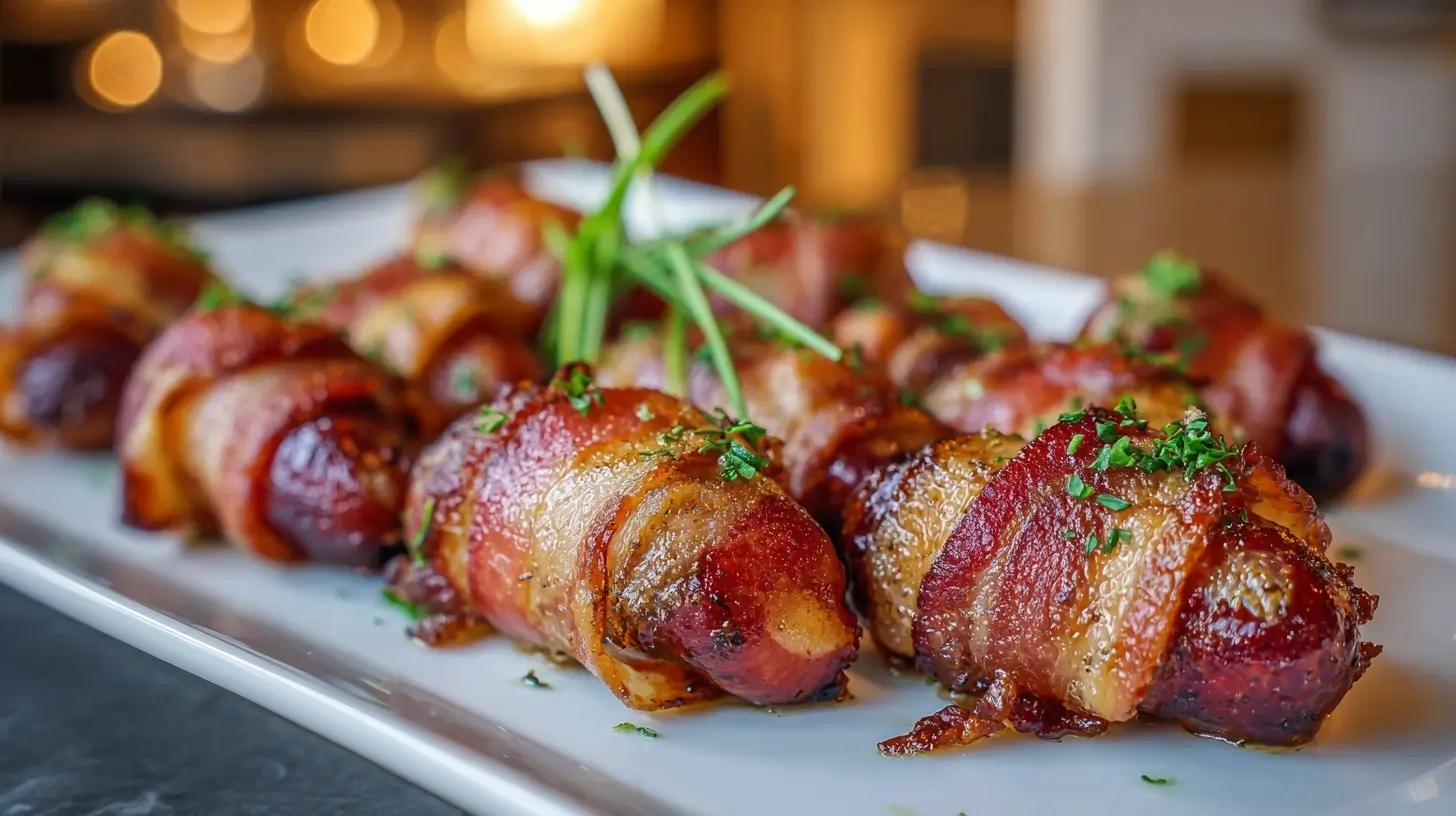 Delicious air fryer bacon wrapped hot dogs, crispy and full of flavor.