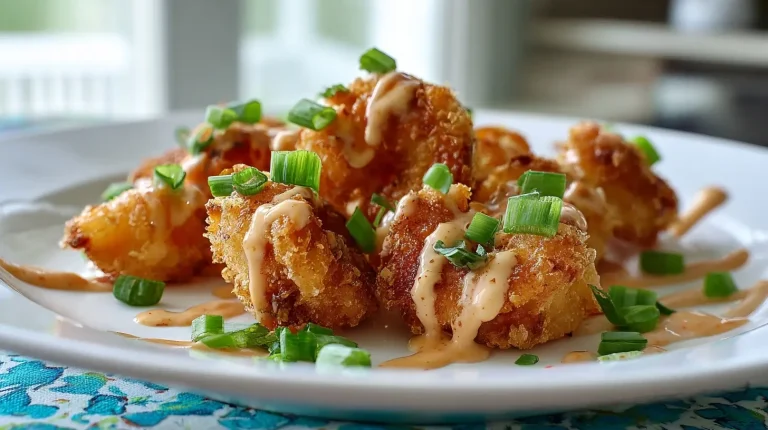 Delicious air fryer bang bang shrimp with a crispy coating and spicy sauce.