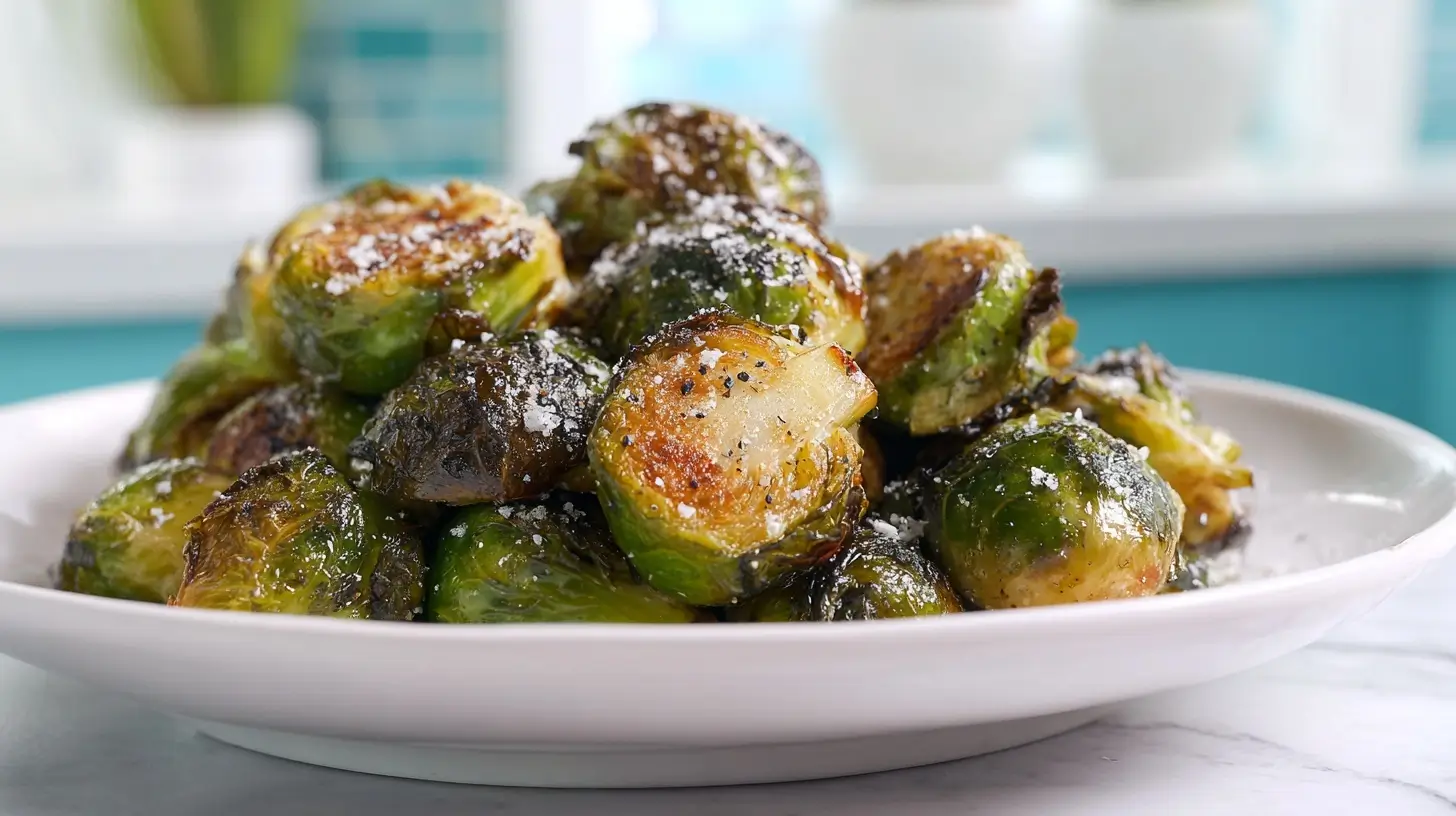 Crispy air fryer Brussels sprouts with a golden-brown finish, perfect for a healthy side dish.