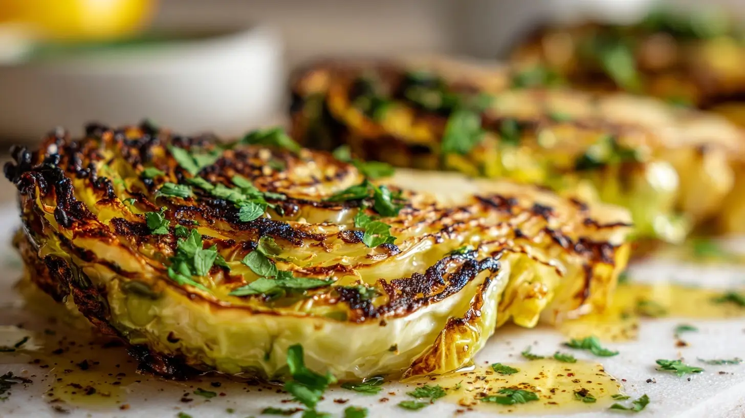 Delicious air fryer cabbage steaks, perfectly seasoned and roasted to crispy perfection.