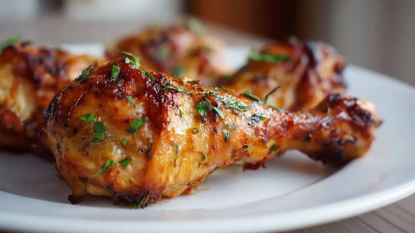 Crispy air fryer chicken drumsticks with golden skin and juicy meat.