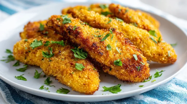 Crispy and golden air fryer chicken tenders served with a tangy dipping sauce.
