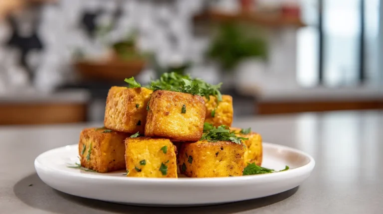 Deliciously crispy air fryer tofu with a golden-brown texture and flavorful seasoning.