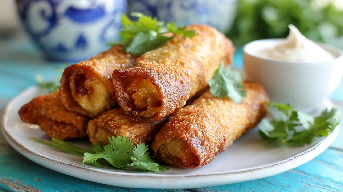 Delicious air fryer Cuban egg rolls filled with savory ingredients and crispy texture.