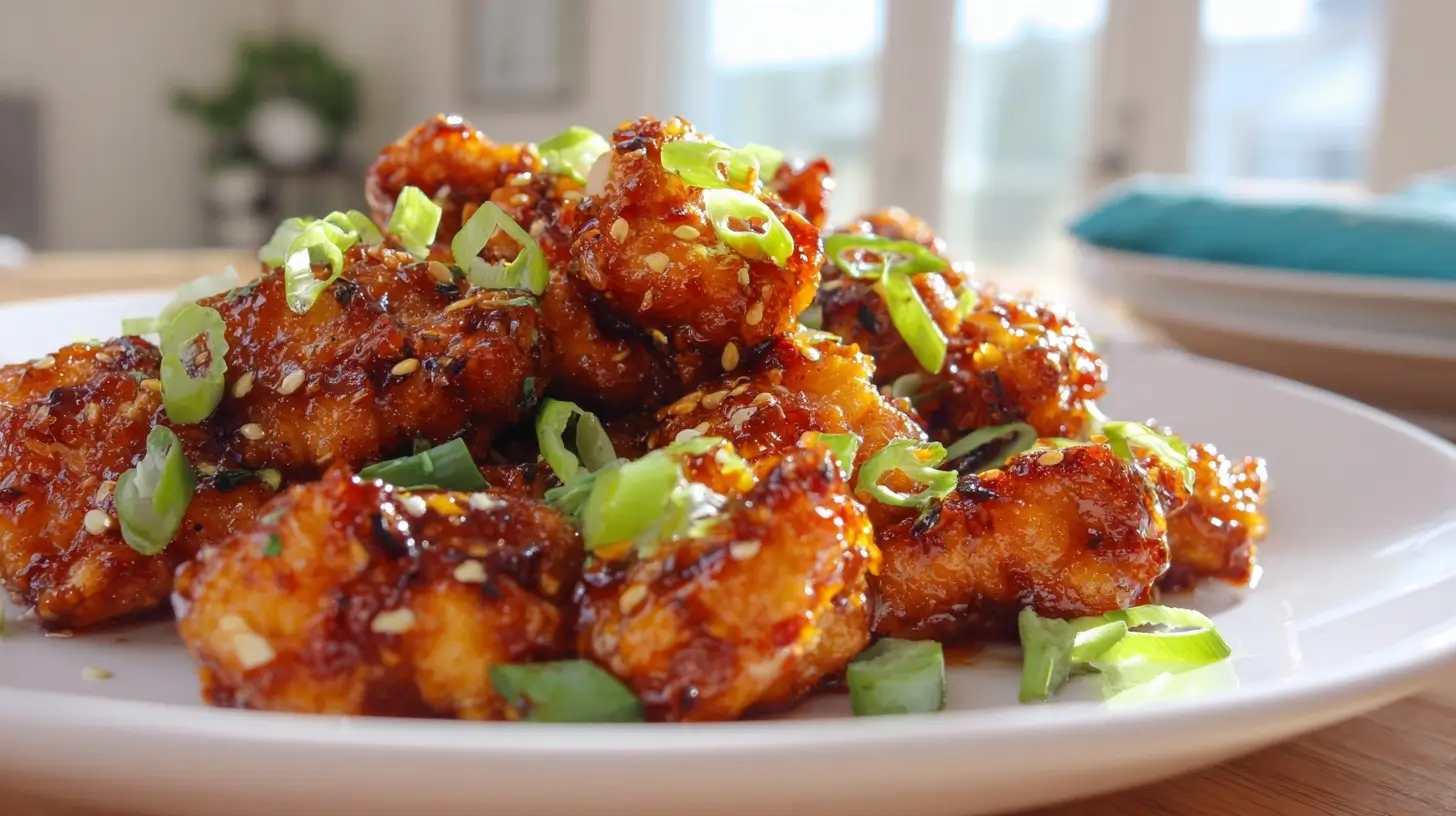Delicious Air Fryer Firecracker Chicken with a crispy, spicy glaze.