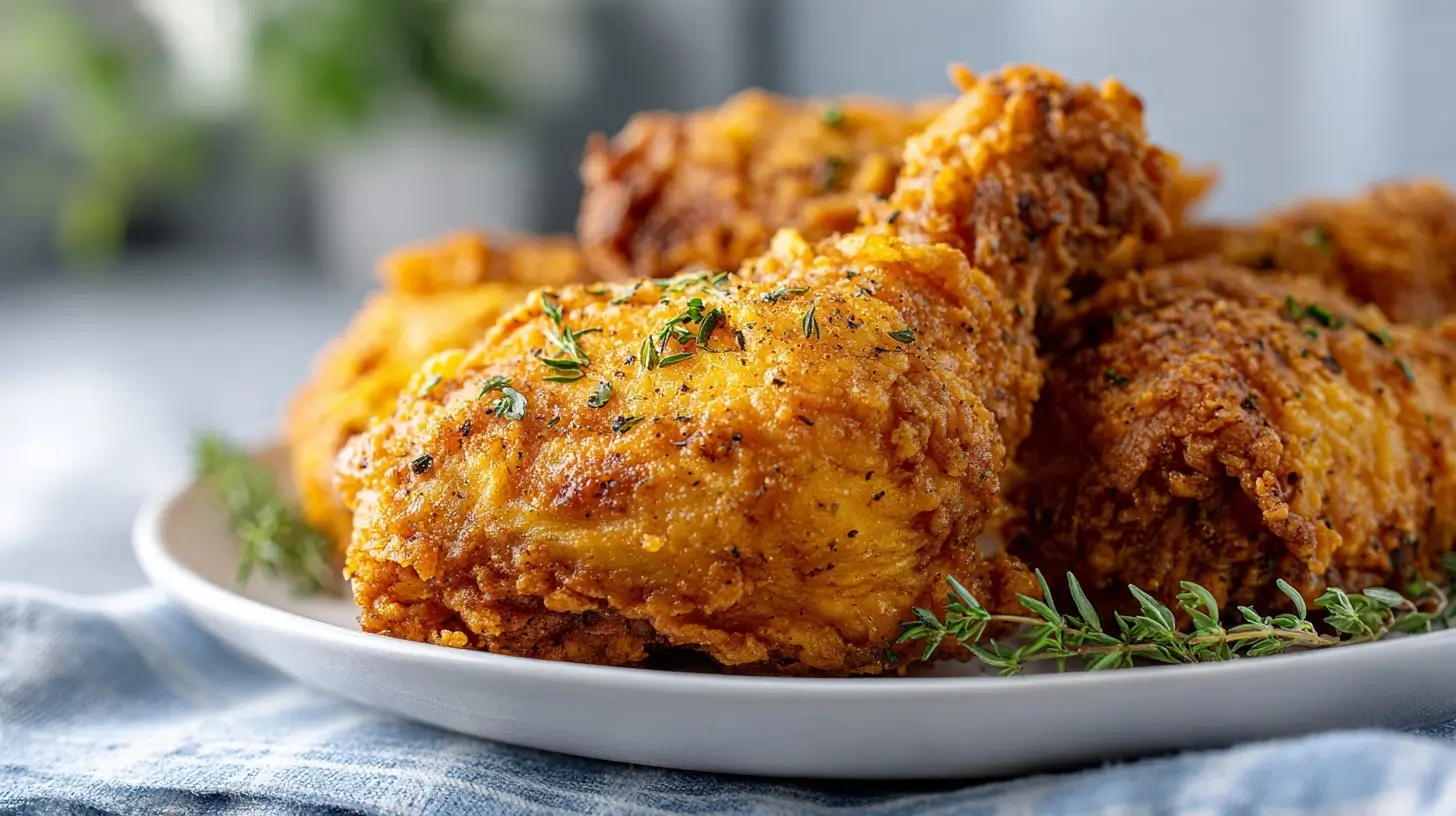 Crispy air fryer fried chicken with a golden crust and juicy interior.