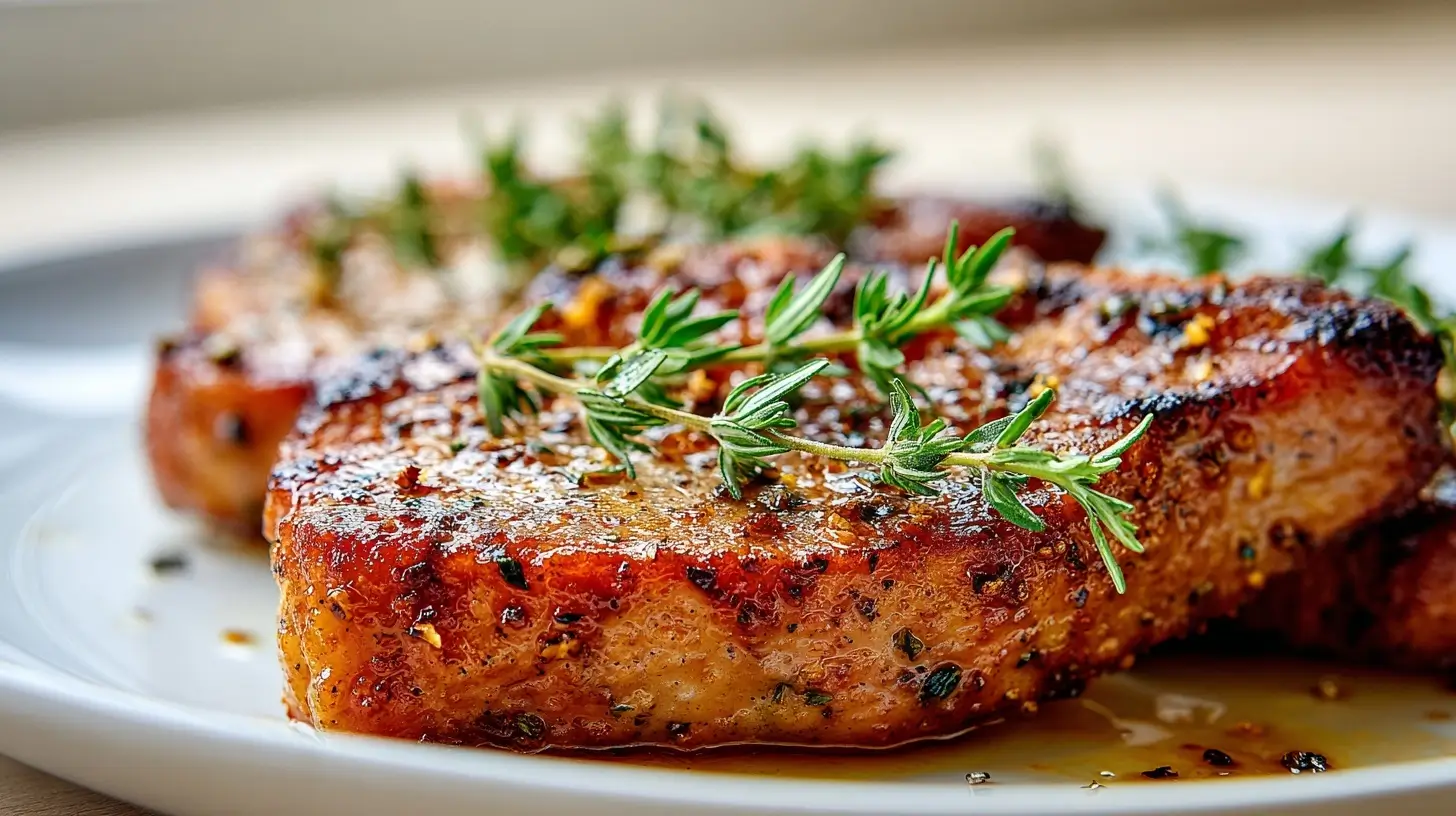 Delicious air fryer ham steaks with a crispy exterior and juicy interior, perfect for any meal.