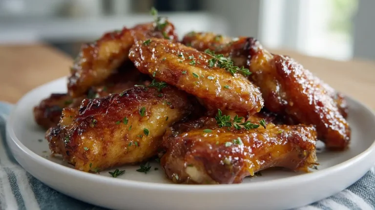 Delicious air fryer honey mustard wings with a crispy exterior and juicy interior.