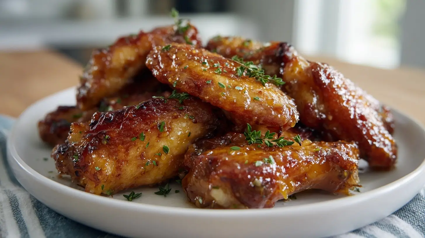 Delicious air fryer honey mustard wings with a crispy exterior and juicy interior.