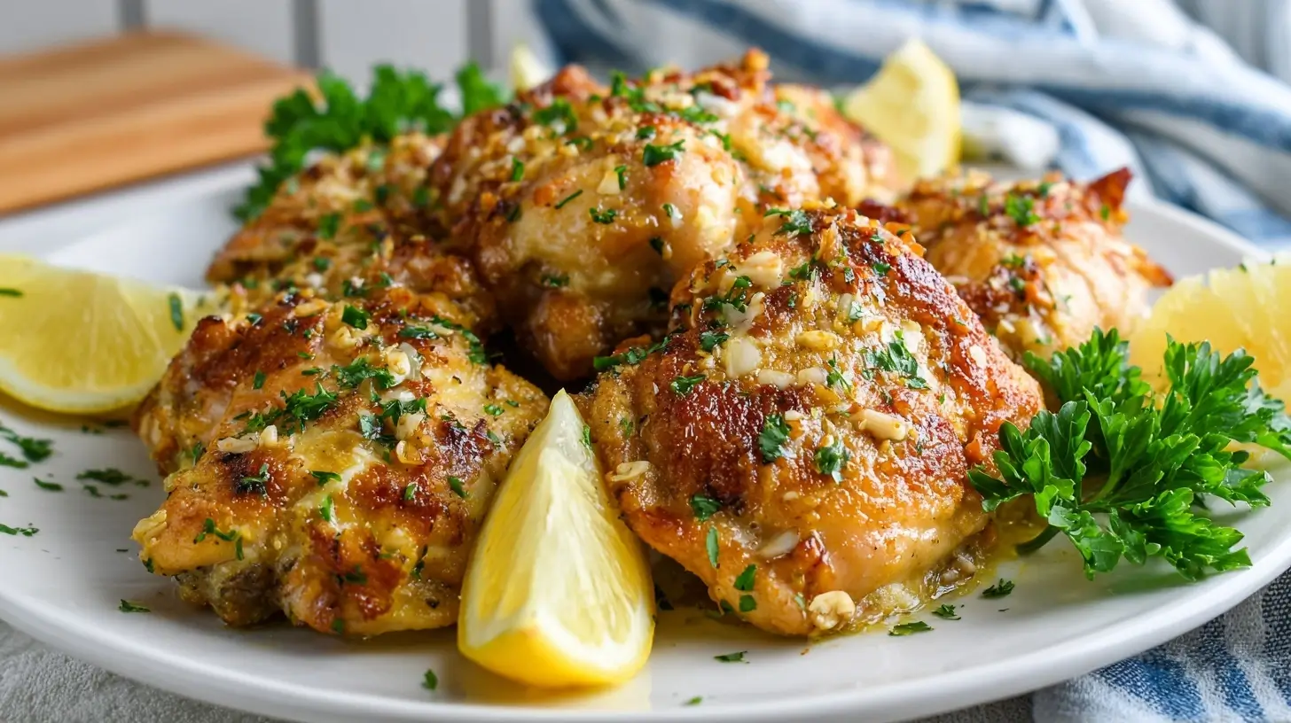 Delicious air fryer lemon garlic chicken thighs perfect for a quick and flavorful meal.