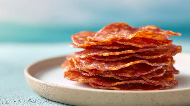 Crispy air fryer pepperoni chips perfect for snacking and dipping.
