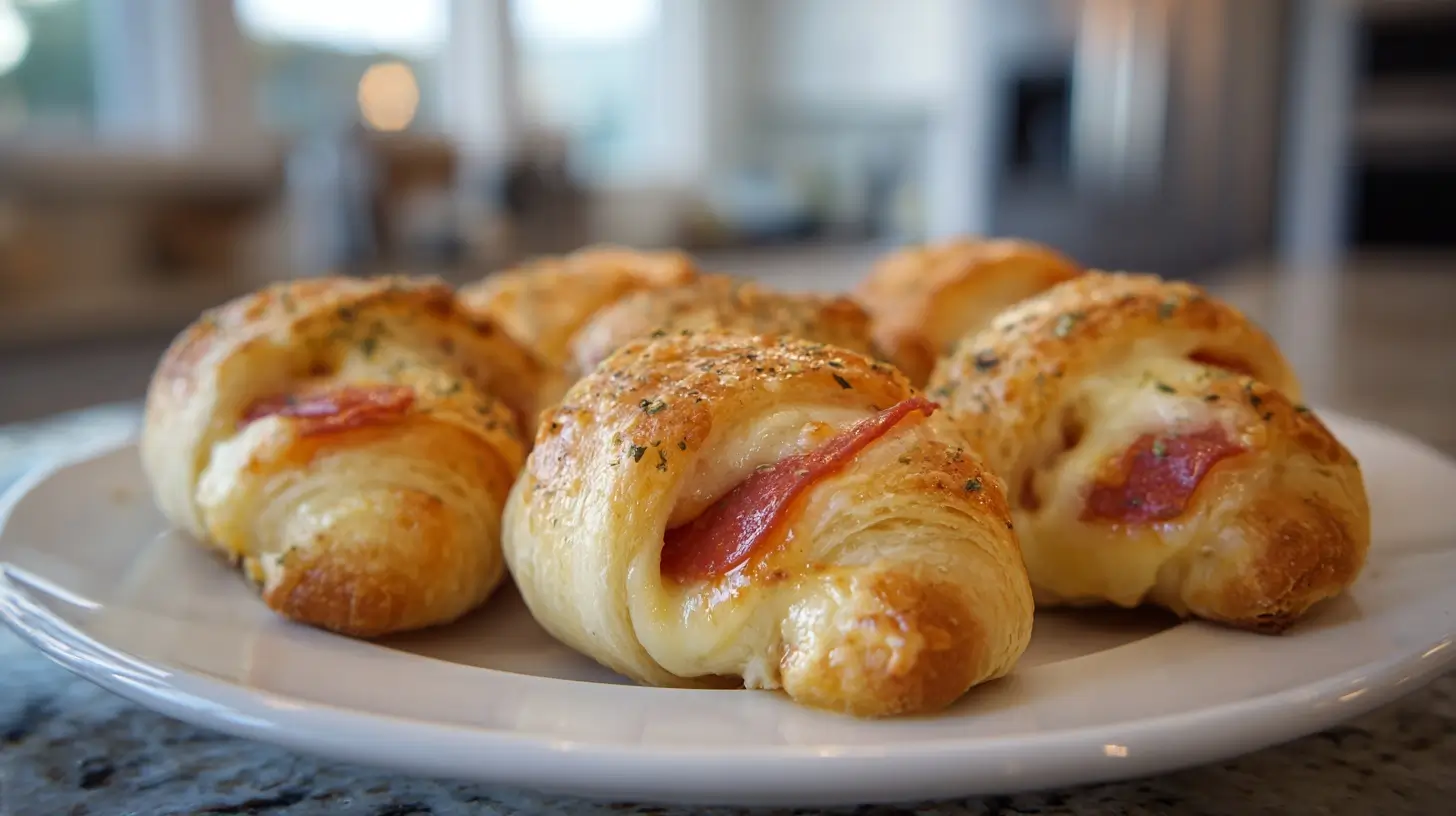Delicious air fryer pizza crescent rolls filled with savory cheese and pepperoni.