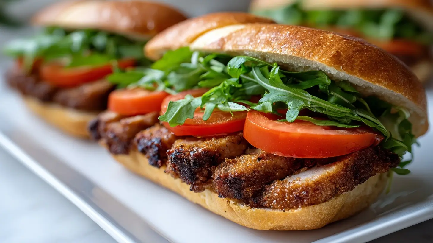 Delicious air fryer pork tenderloin sandwich with fresh toppings and a crispy bun.