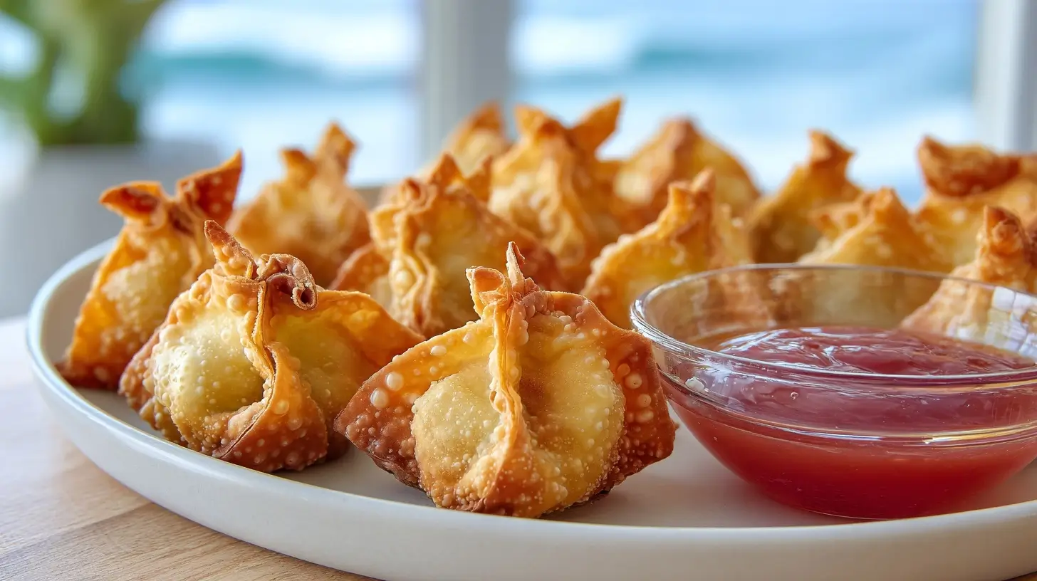 Delicious air fryer wonton poppers filled with savory ingredients for a crispy snack.